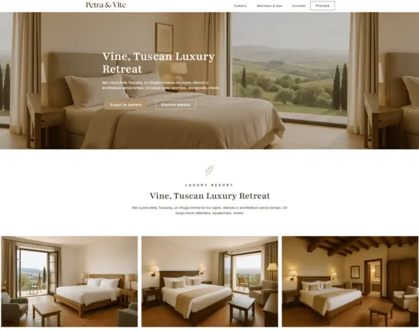 Mockup di sito per hotel: home page ottimizzata per prenotazioni dirette
