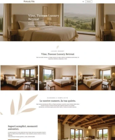 Esempio di layout per sito per hotel: pagina camere chiara e scansionabile